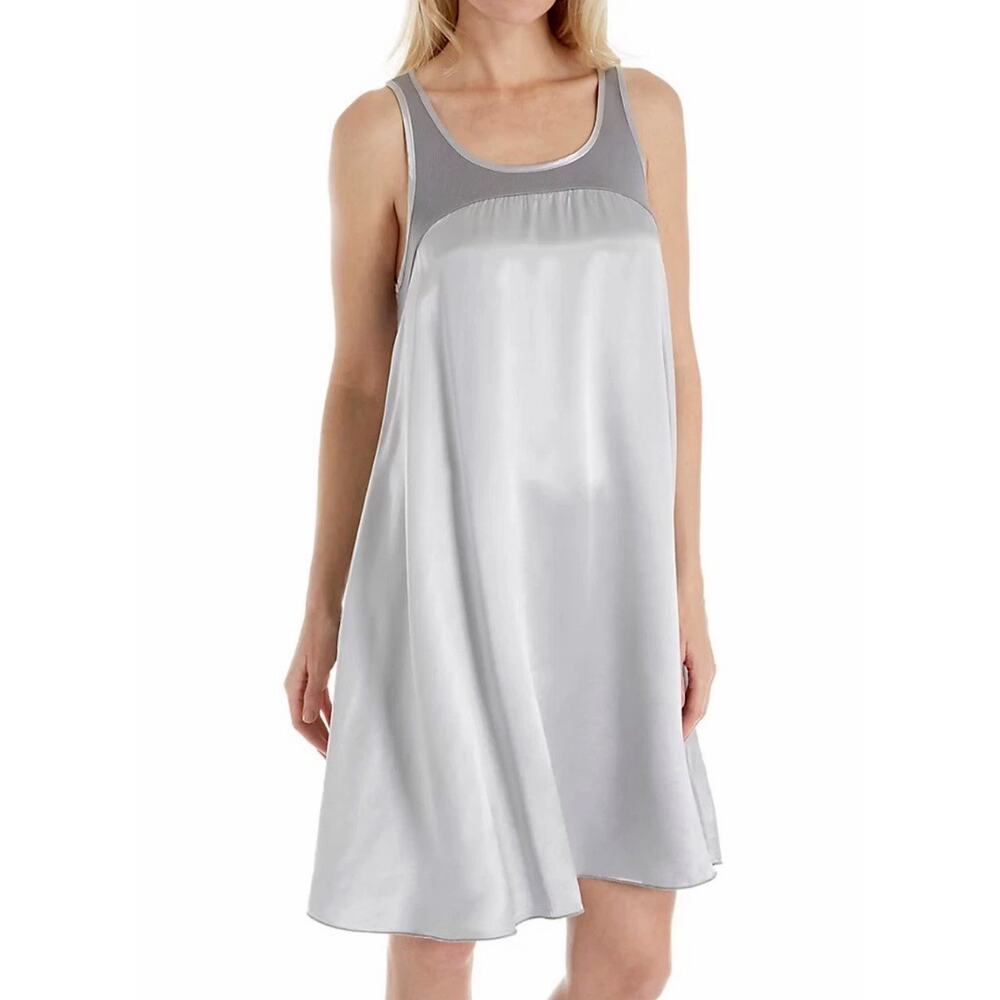 Pj Harlow Women’s Size M Lindsay Satin And Rib Nightgown Clay Gray A-Line